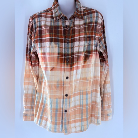 Eddie Bauer Tops - Bleached Upcycled Hombre Plaid Flannel Button Down Shirt Size Small
